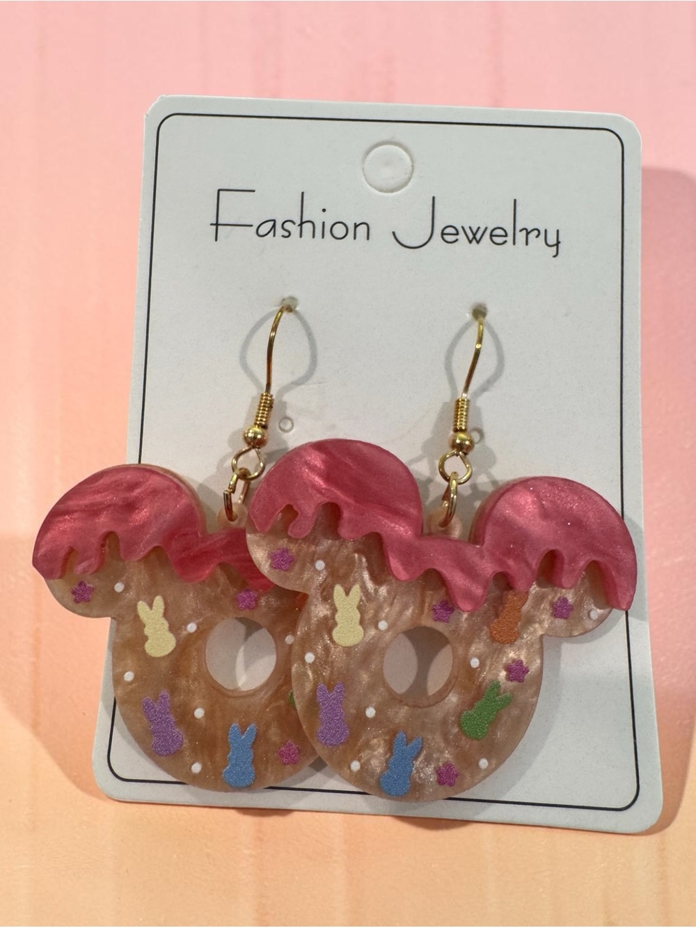 Pink Drip Mickey Donut Earrings
